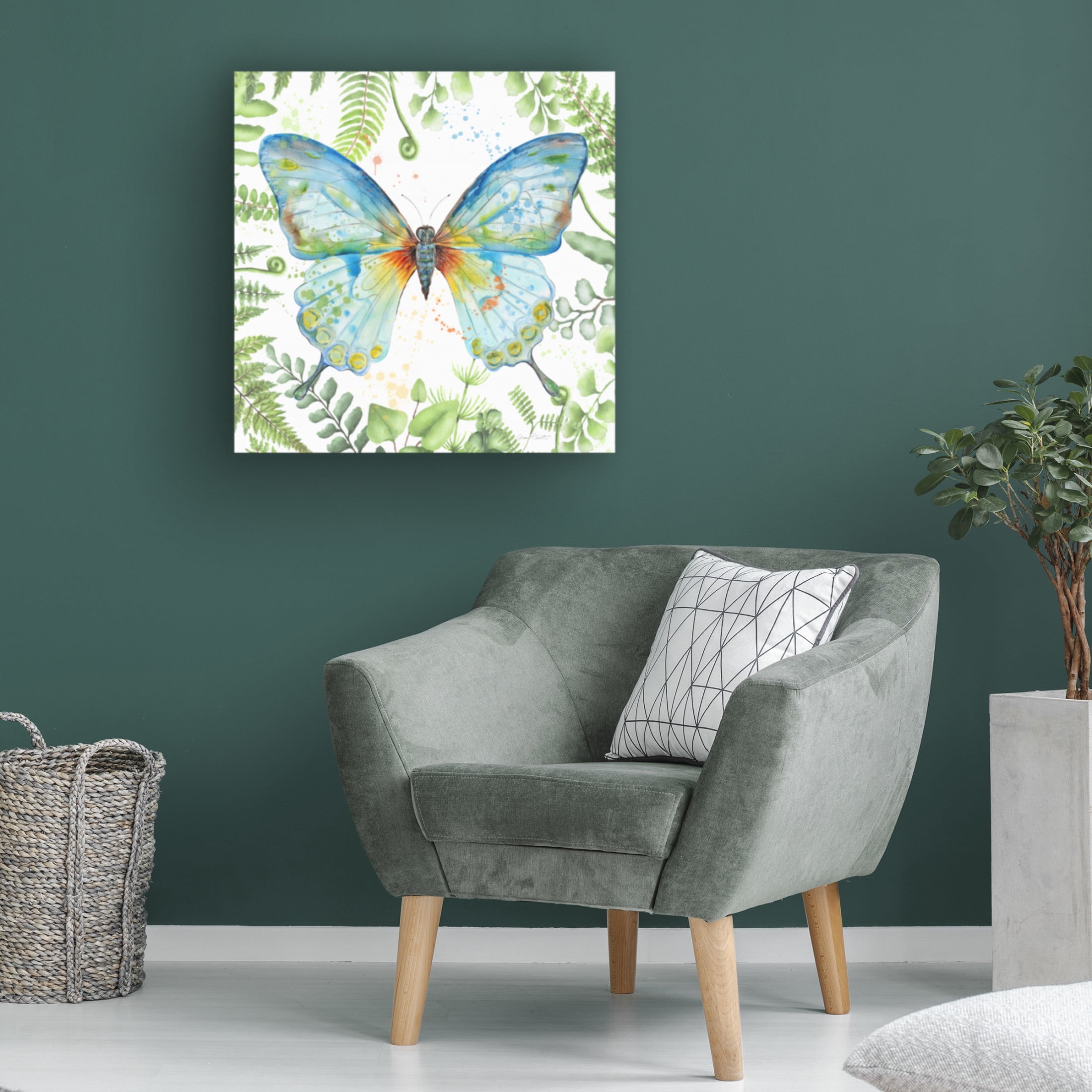 Canvas Wall Art - Jean Plout 'Botanical Butterfly Beauty 1' Wall Art for Living Room, Bedroom, or Office Décor by Trademark Fine Art - 35 x 35 Inches