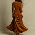 thumbnail image 3 of ZOELNIC Women's Elegant Lapel Maxi Dress with Deep V-Neck & Button Detail for Fall Winter Chic, S, 3 of 7