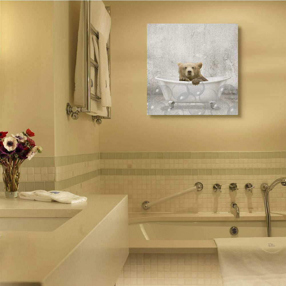 Stupell Industries Baby Bear Bath Time Cute Animal Design Canvas Wall Art by Kim Allen