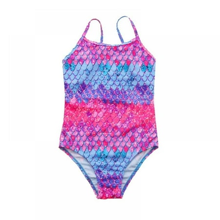 

Girls Swimsuits Bathing Suit One Piece Swimwear 3D Printed Halter Sunsuit with Ruffle Tulle Frill 3-10T