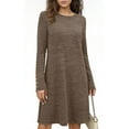 thumbnail image 2 of Ygbgbb Long Sleeve Dress for Women Loose A-Line Midi Dress Loungewear Dresses Solid Crewneck Tunic Tops with Decorative Buttons Brown L, 2 of 6