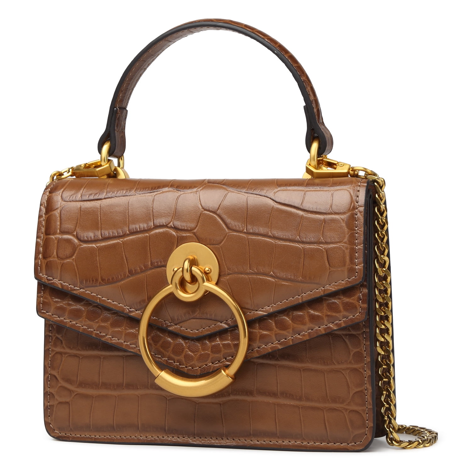 FEIMINA Genuine Leather Purses Handbags,Chain Crossbody Bags For Women,Shoulder Bag,Cute Tote,Magnetic Clasp, Flap(Brown)