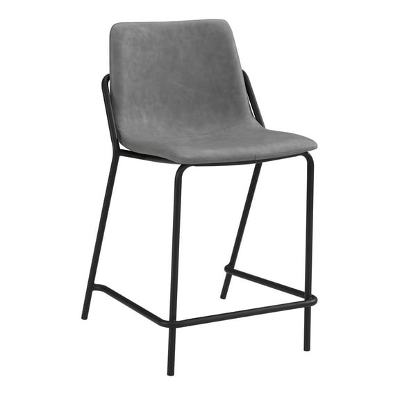 25 Inch Set of 2 Modern Counter Stool Black Frame Gray Faux Leather - Saltoro Sherpi
