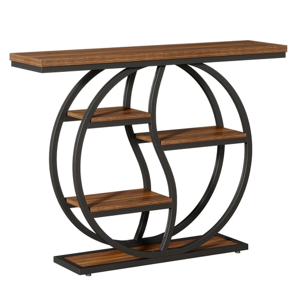 Resenkos Wood Console Table, Entryway Table, Industrial Sofa Table with Metal Frame, Brown