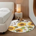thumbnail image 2 of Yellow Sunflowers Round Area Rug 6Ft Washable Circle Rugs for Bathroom Office, Vintage Country Flowers Butterfly Wood Board Non-Slip Carpet Floor Mats Indoor Outdoor Carpet Runner Home Decor, 2 of 8