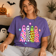 thumbnail image 3 of Colorful Ghosts Halloween T-Shirt, Cute Spooky Season Graphic Tee, Retro Fun Ghost Shirt, Comfort Colors Fall Apparel Gift for Her - Violet, XL, 3 of 5