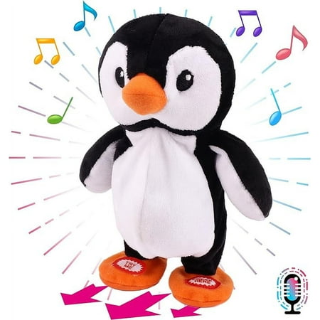 Hopearl Talking Singing Penguin Repeats What You Say Walking Electric Interactive Animated Toy Speaking Plush Buddy Gift for Toddlers, 7.5''