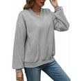 thumbnail image 3 of Womens Oversized V Neck Sweatshirt Fleece Long Sleeve Hoodies Pullover Comfy Top Outfits Grey XL, 3 of 9