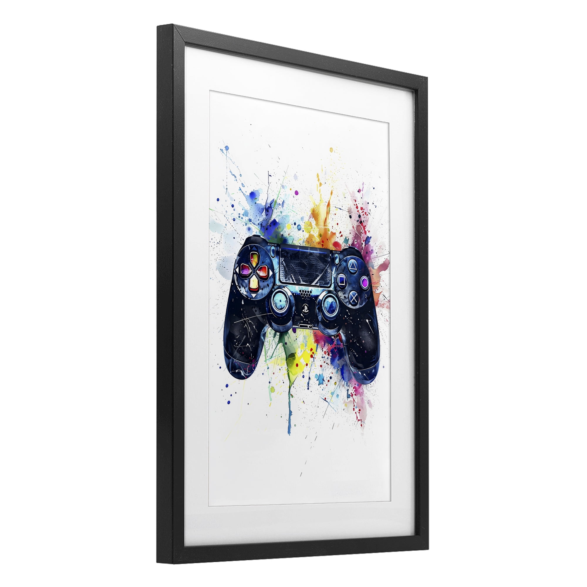 Stupell Industries Colorful Gaming Controller Splatter Black Framed Print Under Glass, design by Creative Studio