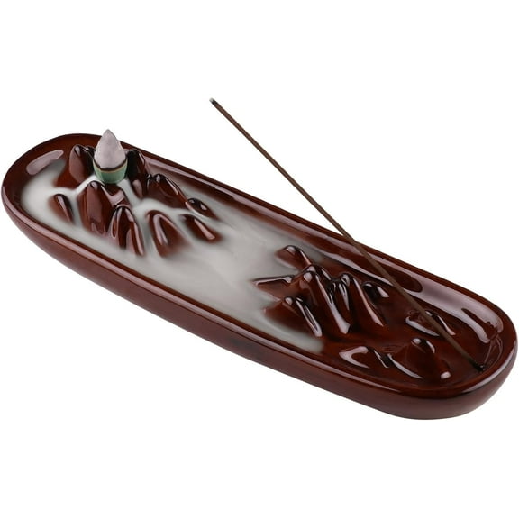 Incense Stick Holder Waterfall Incense Burner Backflow Ceramic Incense Holder for Sticks and Cones Handmade Ash Catcher Incense Tray Home Decor Yoga Meditation, Red Glazed