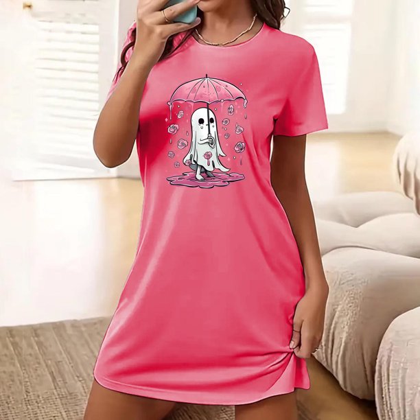 Camisón corto de talla grande para mujer, camisón de manga corta con estampado de pecho a la moda, camisón para mujer