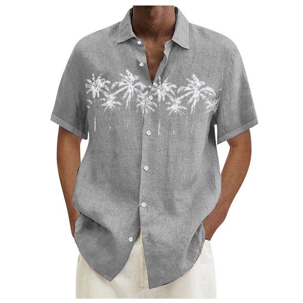 Designer Spring Summer Men's Casual Cotton Linen Solid Color Short Sleeve Shirts Loose Shirts XL