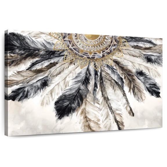 Elephant Stock Necklace Of Feathers Iii Wall Art - Horizontal Canvas Wall Art - Living Room Wall Decor - Our America Canvas - Brown And Gray Decor By Eva Watts - 12" x 8"