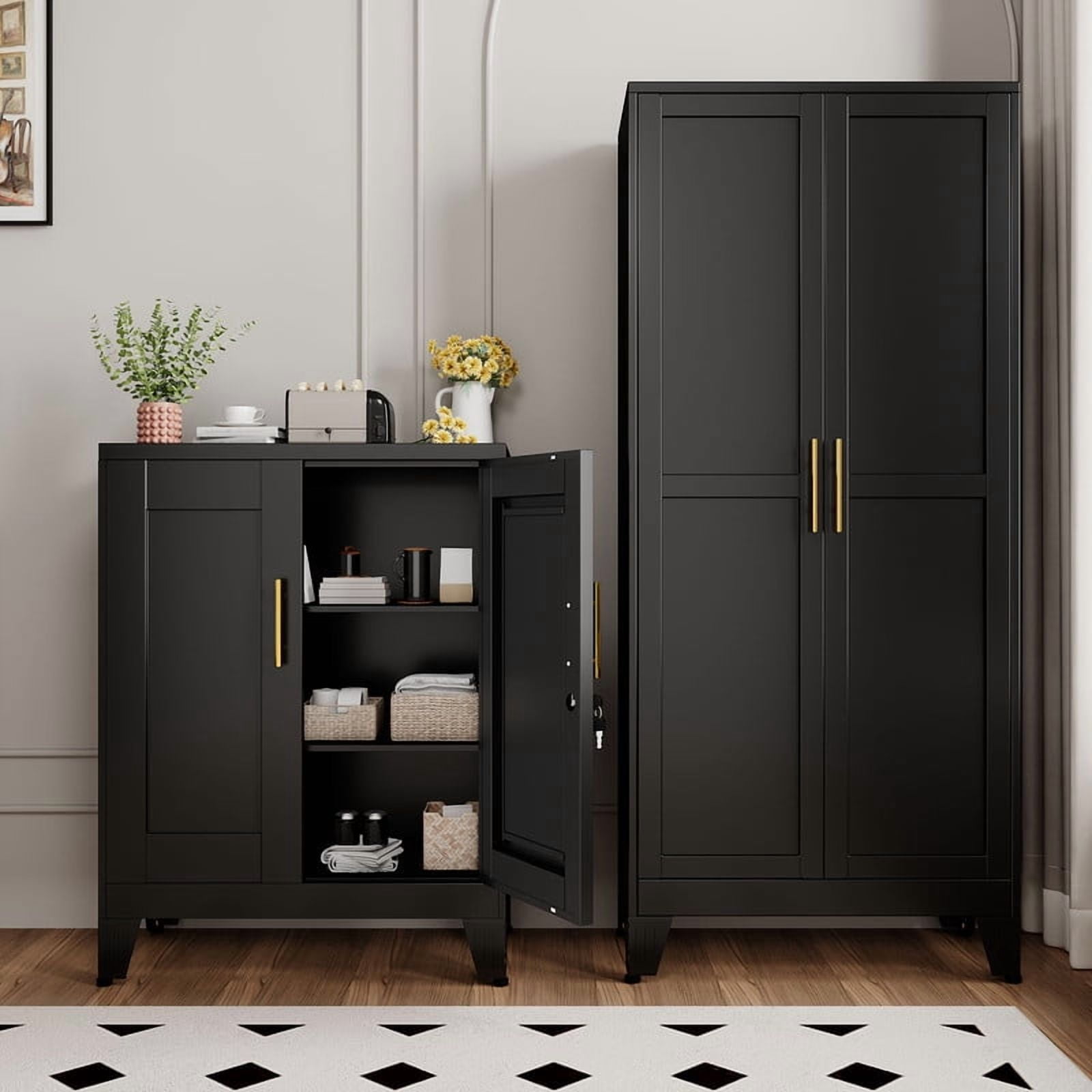 Erosoei Small Metal White Office Storage Cabinet with Shelves and Lock,Steel File Cabinet