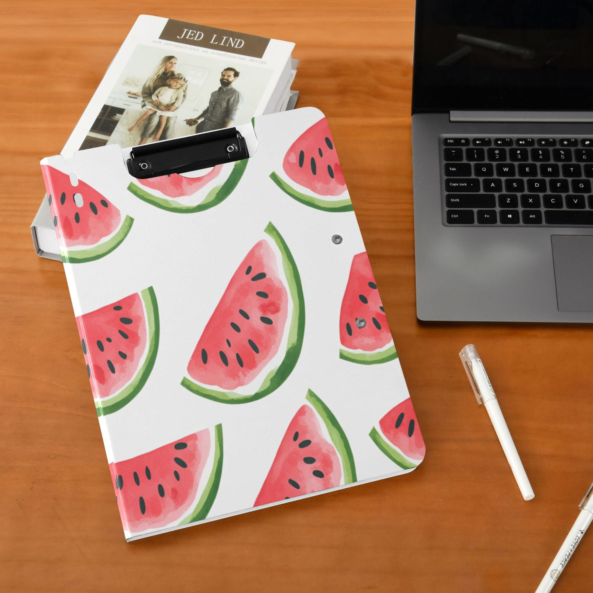 FORMRS A4 Clipboard Folder with Pen Holder Horizontal Foldable School Office Binder, White Watermelon
