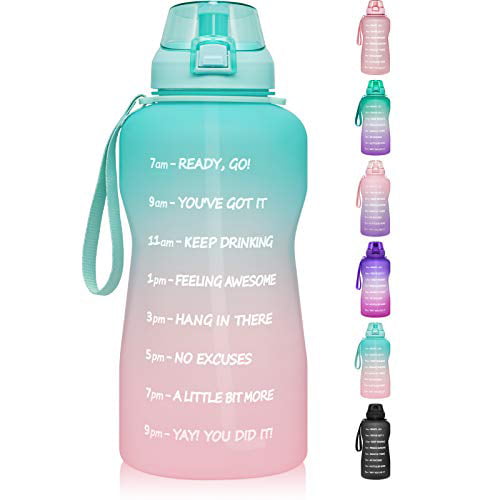 Workout Running 1 Gallon Water Bottle with Time Marker & Straw 128 oz BPA Free Reusable Large Motivational Fitness Sports Water Bottle Leakproof Big Plastic Gym Water Jug for Biking Outdoor Sport 