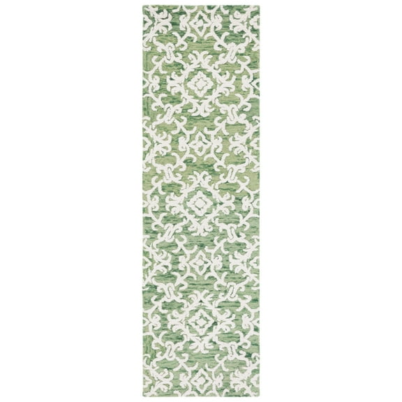 SAFAVIEH Blossom Cletus Geometric Wool Runner Rug, Green/Ivory, 2'3" x 8'