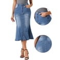 thumbnail image 2 of DARING DIVA Fishtail Denim Skirt Women's Washed Midi Jean Bodycon Skirt S Sky Blue, 2 of 6