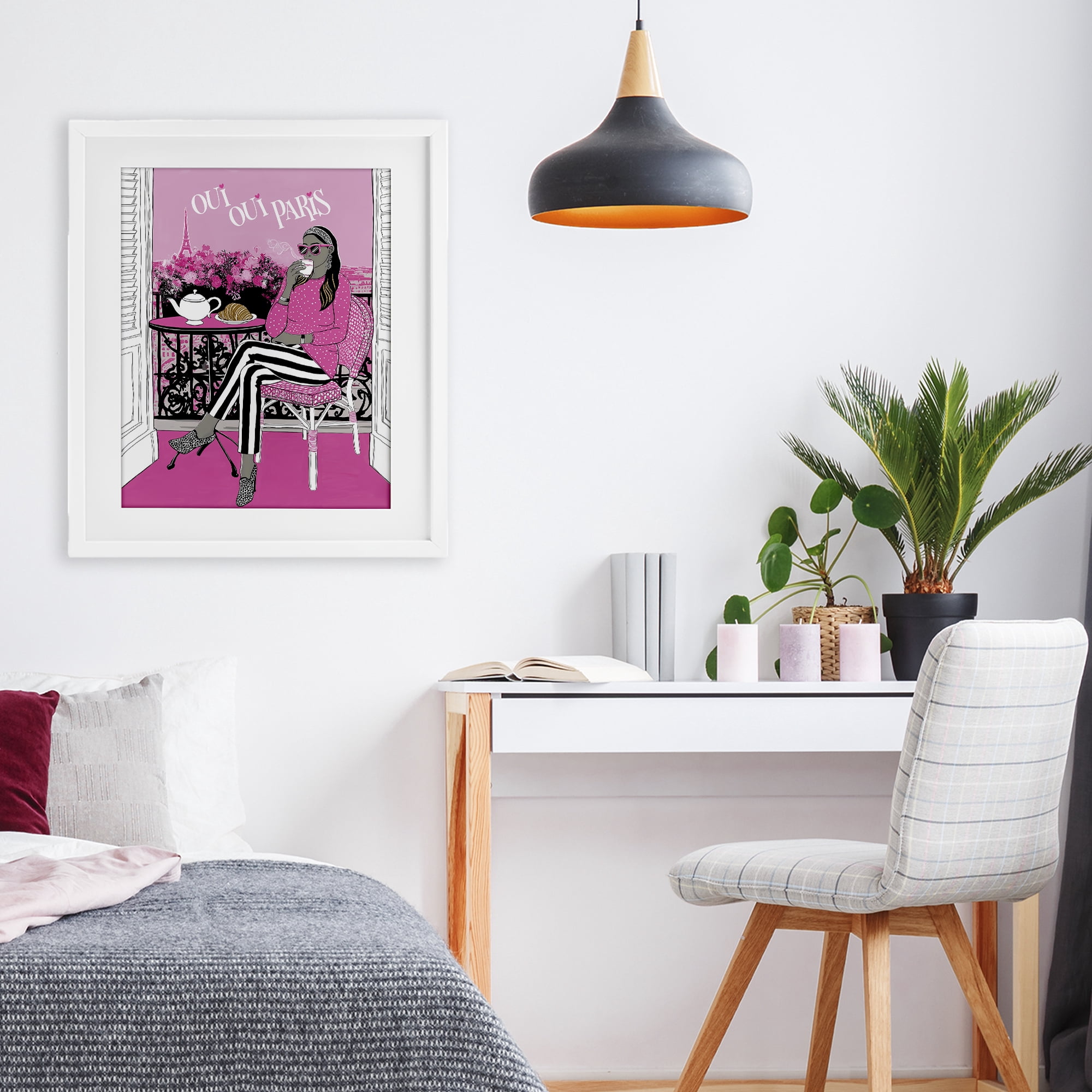 Stupell Industries Oui Oui Parisian Cafe Morning White Framed Print Under Glass, design by Jess Stempel