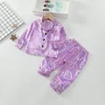 thumbnail image 2 of Toddler Girls Boys Silk Satin Pajama Sets Unisex Infant Baby Button Down Shirt Top and Pants Bottoms Sleepwear Loungewear Graphic Printed Clothes, 2 of 3