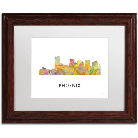 Trademark Fine Art 'Phoenix Arizona Skyline WB-1' Canvas Art by Marlene Watson, White Matte, Wood Frame