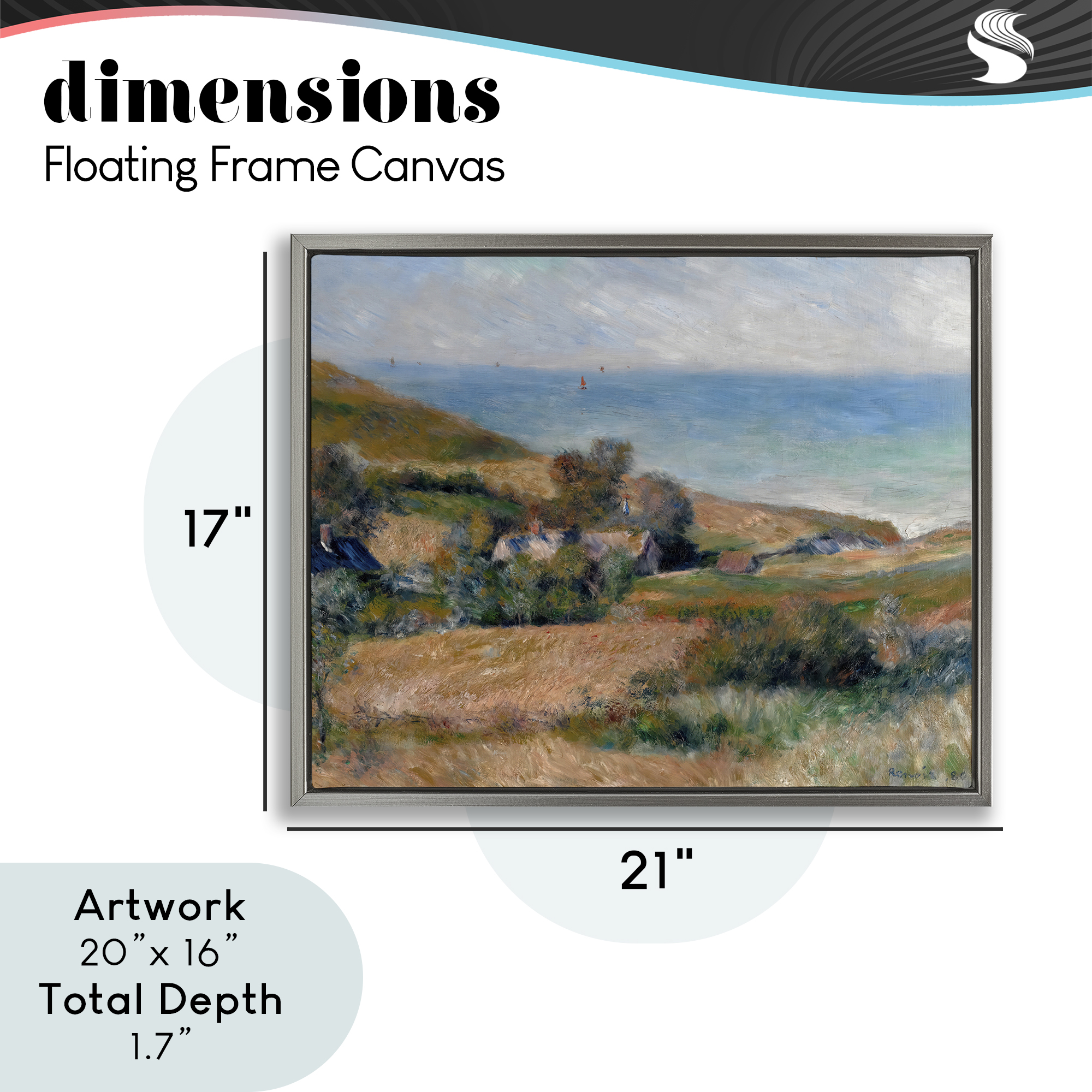 View Of The Seacoast Renoir Gray Framed Floater Canvas Wall Art, design by Pierre-Auguste Renoir