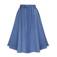 thumbnail image 4 of Women's A-Line High Waisted Button Front Drawstring Pleated Midi Skirt with Elastic Waist Knee Length, 4 of 4
