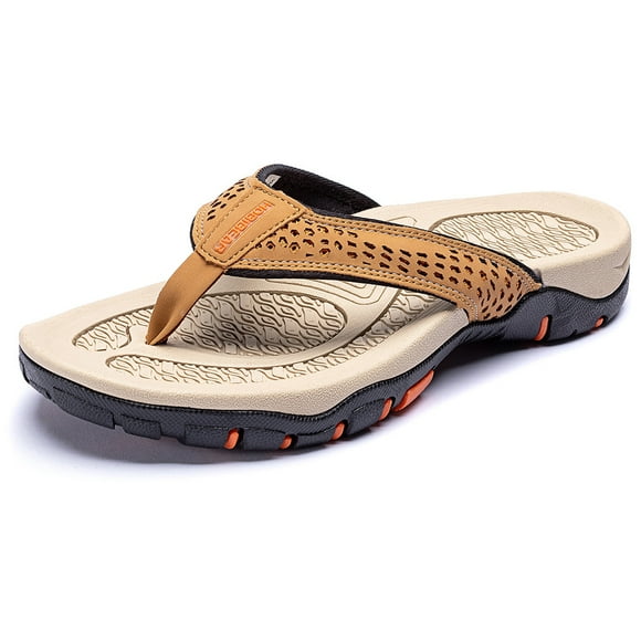 Mens Thong Sandals Indoor and Outdoor Beach Flip Flop (Khaki, 43/US 10)