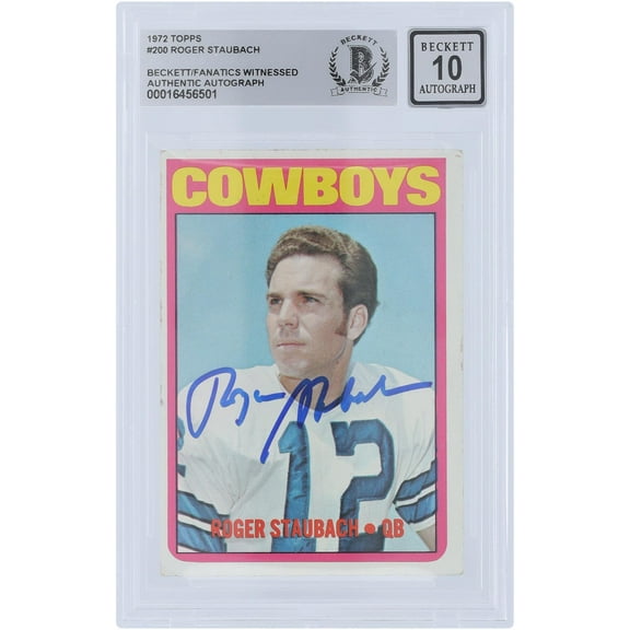 Roger Staubach Dallas Cowboys Autographed 1972 Topps #200 Beckett Fanatics Witnessed Authenticated 10 Rookie Card - Fanatics Authentic Certified