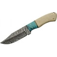 thumbnail image 2 of SANZ 8.5" Damascus Steel Outdoor Knife with Bone & Turquoise Handle and Sheath, 2 of 7