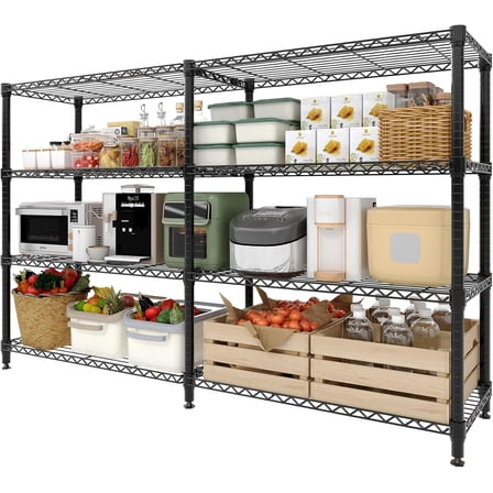 Garvee 4-Tier Metal Storage Shelves, Adjustable, H / L-shaped Shelf, 57.24 x 13.38 x 59.44", Black