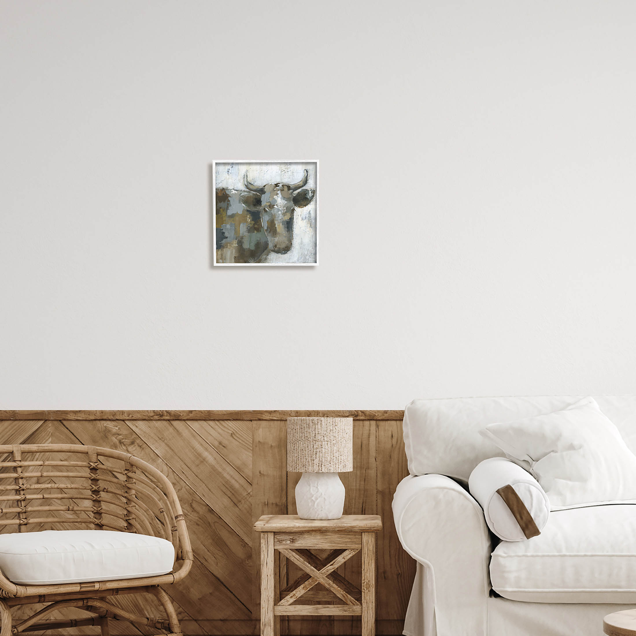 Abstract Cattle Farm Animal Animals & Insects Painting White Framed Art Print Wall Art