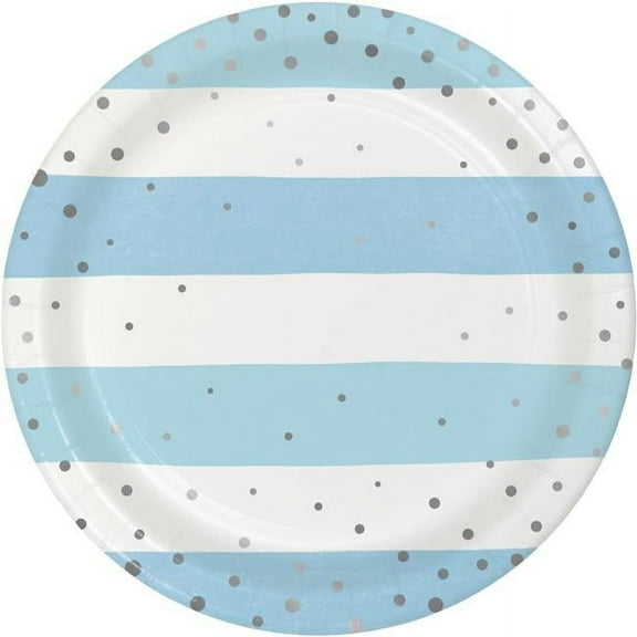 9 in. Foil Celebration Baby Shower Dinner Plates, Blue & Silver - 96 Count