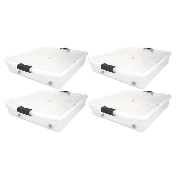 Homz 56 Quart Underbed Clear Plastic Latching Storage Container, 4 Pack