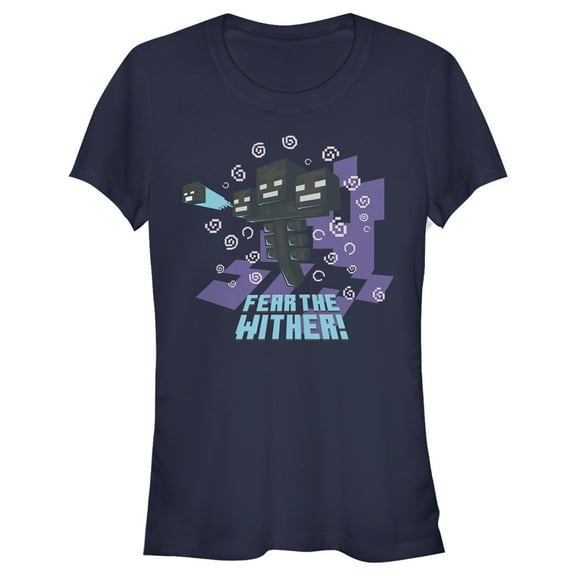 Junior's Minecraft Fear the Wither  Graphic Tee Navy Blue X Large