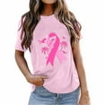 thumbnail image 1 of VKOYWKM T-shirts à Ruban Rose pour Femmes, T-Shirts Cancer Awareness à Manches Courtes, T-Shirts Graphiques Inspirants Cancer, Col Rond, Coupe Ample, Cancer Tops, 1 of 3