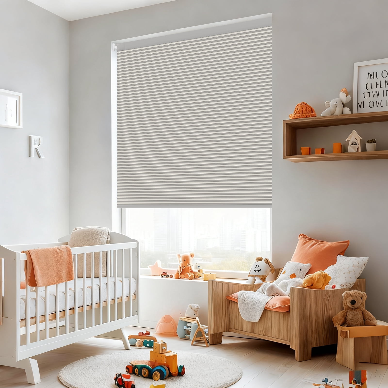 NAWAY No Drill No Tools 34"x48" Cellular Shades for Indoor Windows, Thermal Insulating & Noise Reducing Honeycomb Blinds, Cordless Free Stop Blinds Light Filtering, Gray
