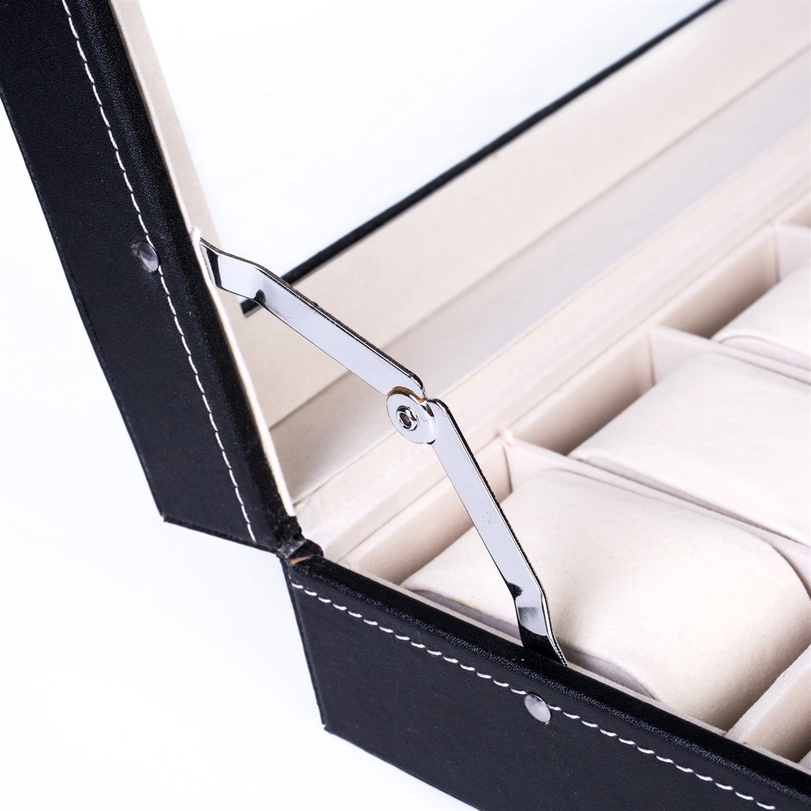 Leather Watch Collection Box 24 Compartments Top-level Opening Style, Black
