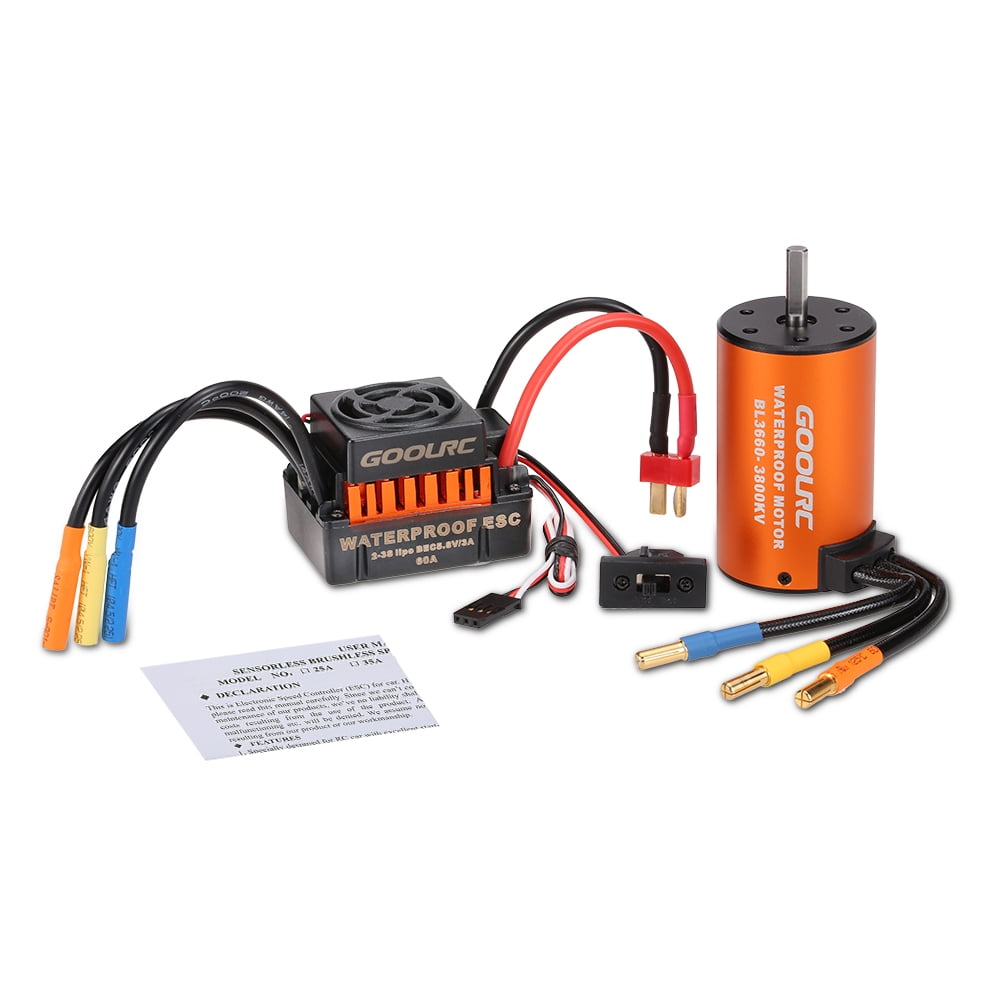 GoolRC Upgrade Waterproof 3660 3800KV Brushless Motor with 60A ESC Combo Set for 1/10 RC Car