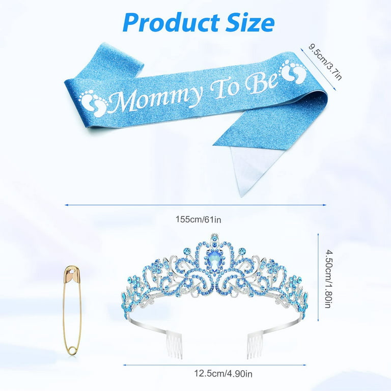 DORADREAMDEKO Baby Shower Decoration (Blue) for Mom To Be & Dad To Be -  Tiara + Sash + Pin 