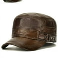 thumbnail image 2 of Men's Flat Cap Fashion Warm Ear Protectors Genuine Leather Hat Adjustable Size Brands Cowhide Mi-litary Hats Winter ,Fashion, 2 of 6