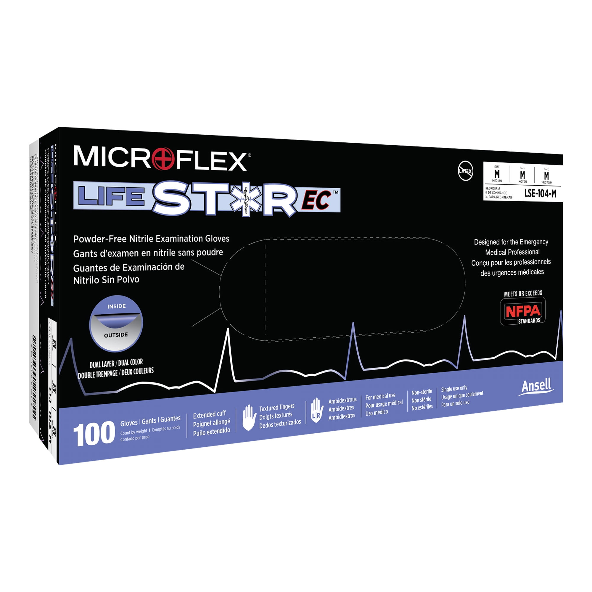 LifeStar EC Disposable Nitrile Exam Glove Extended Cuff Length MEDIUM LSE-104-M 100 per Box
