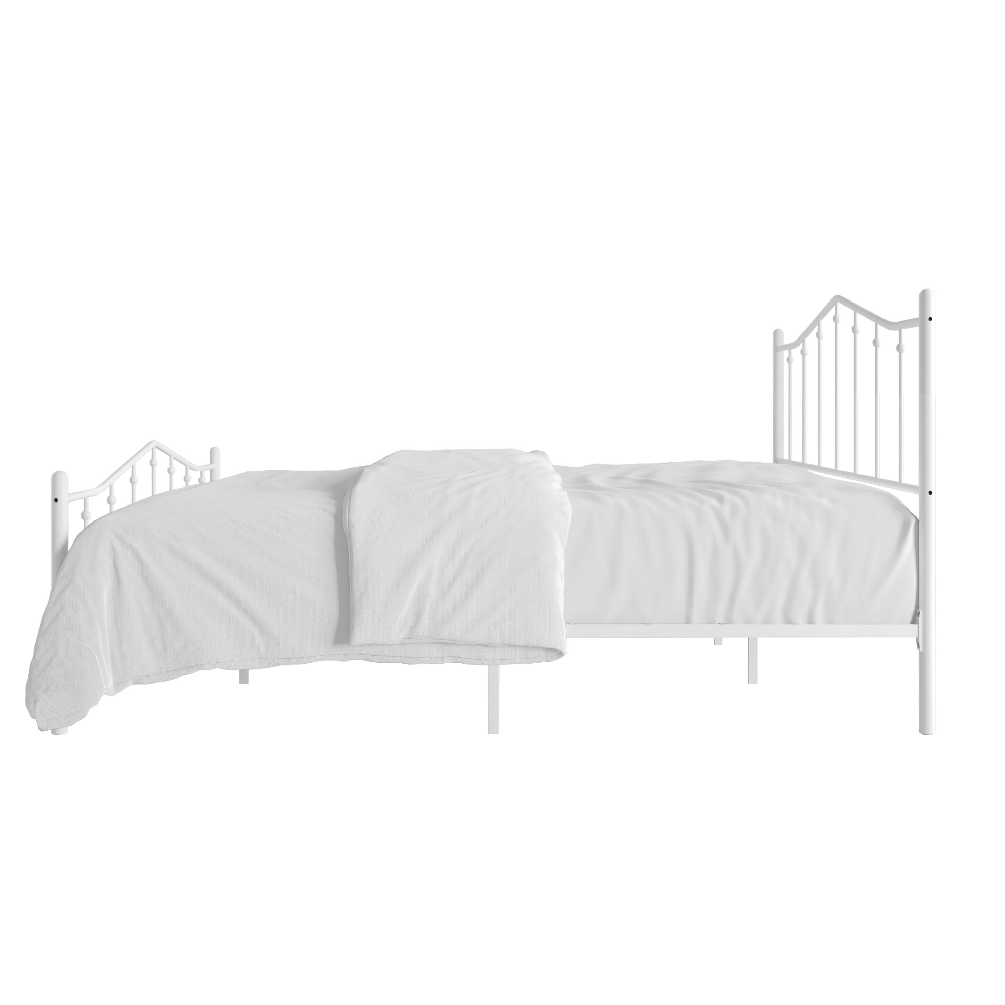 Home Design Atmore Twin Metal Platform Bed Frame, Iron Bed with Headboard & Footboard, No Box Spring Needed, White