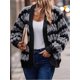 thumbnail image 4 of Suéter de Invierno de Punto Holgado con Rayas y Mangas Farol para Mujer, Moda de Otoño Gris Negro M, 4 of 10