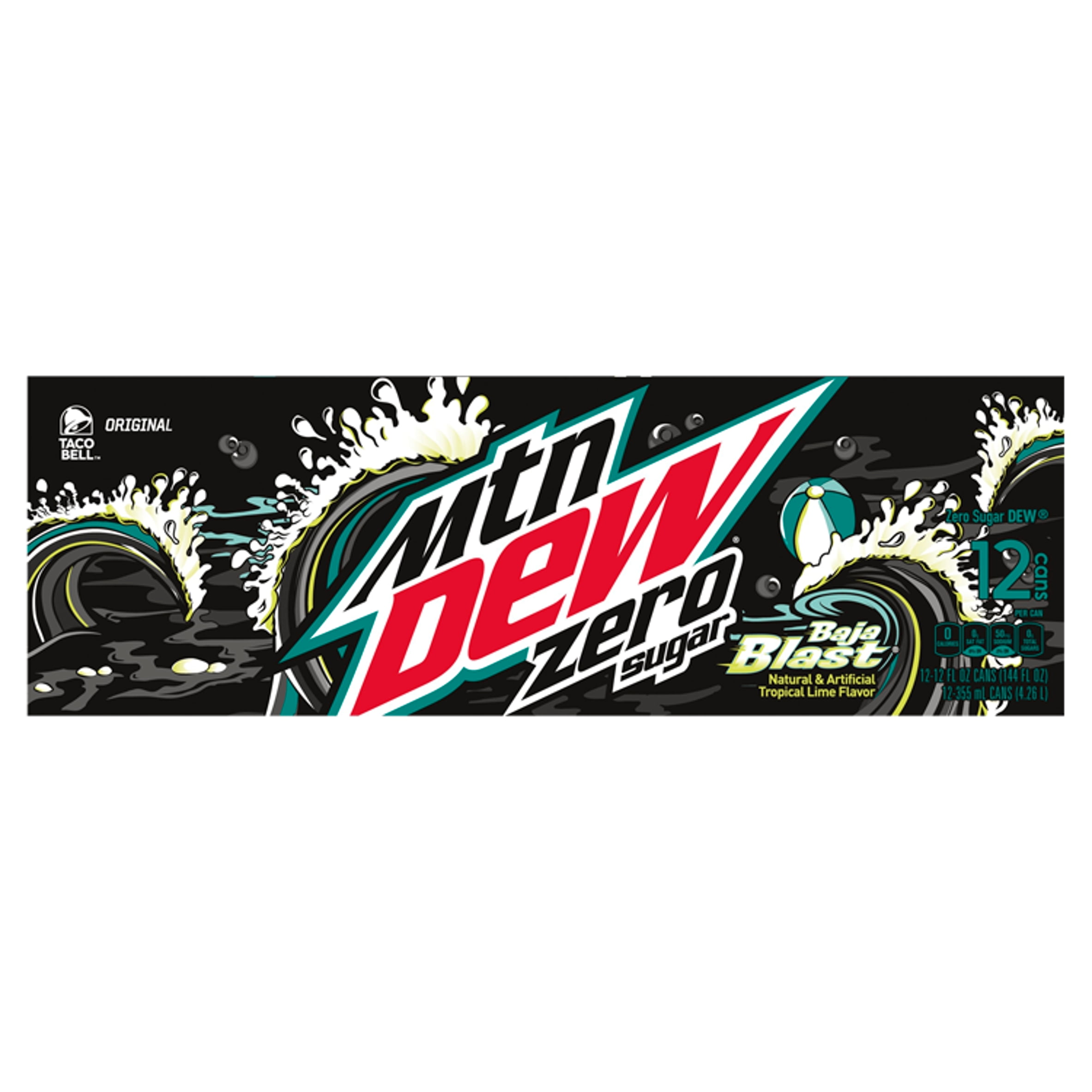 (2 pack) Mountain Dew Zero Sugar Baja Blast Tropical Lime & Citrus Soda Pop, 12 fl oz, 12 Pack Cans