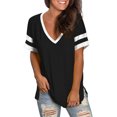 thumbnail image 5 of Ichuanyi Womens Tops, Summer Fashion Womens Stripe Splicing T-Shirts V-Neck Casual Short Sleeves Casual Tops, 5 of 8
