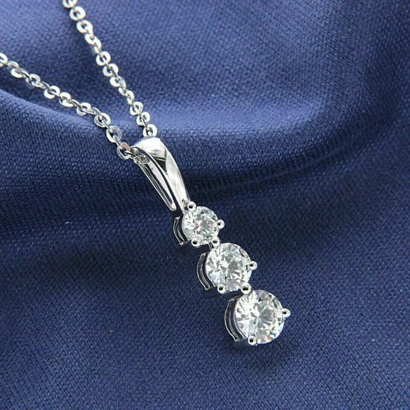 3Ct Round-Cut Lab Created Diamond 3 Stone Pendant Necklace 14k White Gold Plated For Women's Engagement 18"