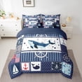 thumbnail image 2 of Feelyou Cute Blue Whale Bedding Comforter Set 7pcs for Kids, Kawaii Ocean Wildlife Queen Bedding Sets, Nautical Rudder Reversible Queen Sheet Sets, Lightweight Room Decor, 2 of 8