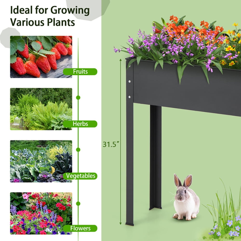 GVN Outdoor Raised Garden Bed, Yard Gardening Bed,Metal Raised Garden Bed with Legs and Drainage Hole for Vegetable Flower-40 x 11 x 31.5 inches