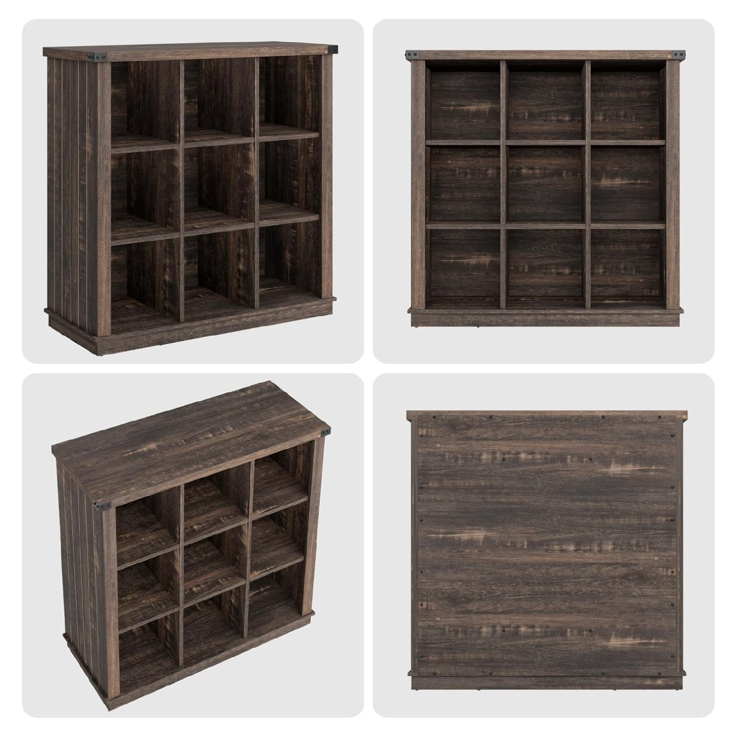 9 Cube Storage Organizer Bookshelf, 4 Tier Farmhouse Horizontal Bookcase, 37.4 Inch Wood Storage Bookcase for Entryway, Long Low Bookshelves for Living Room